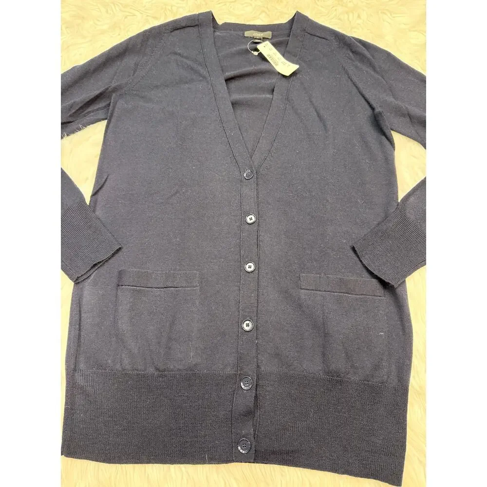 J. Crew Classic Merino Wool Long Lightweight Cardigan Sweater Navy Size S NWT